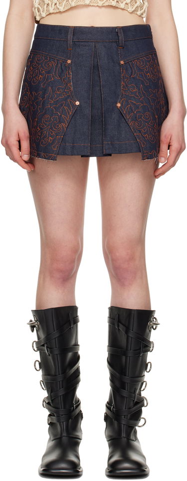 Sukňa Andersson Bell Andersson Bell Embroidered Pleated Denim Miniskirt Modrá | apa795w, 0