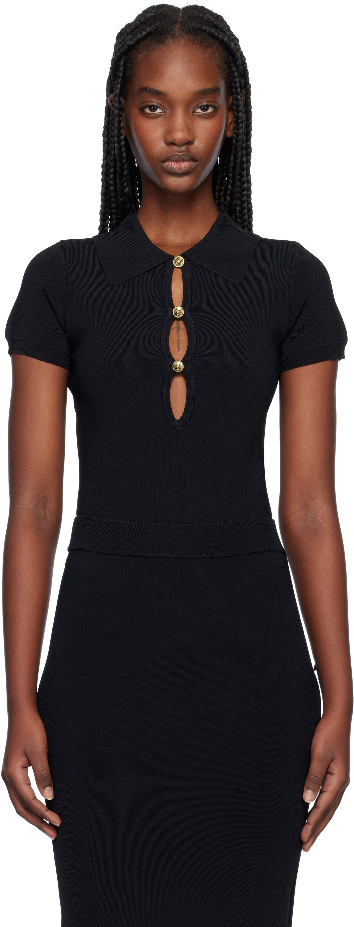 Polo tričko Versace Spread Collar Bodysuit Čierna | E77HAFMB2_ECM61H, 0