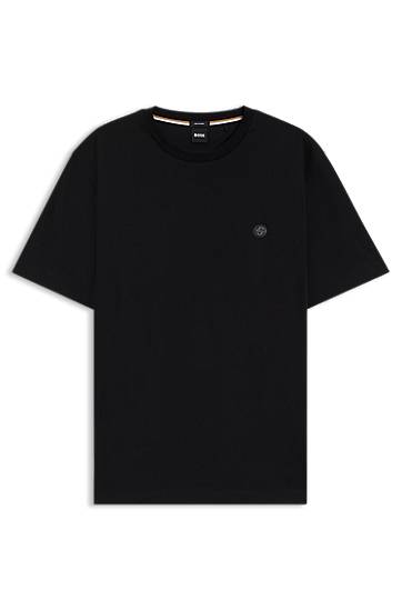 Tričko BOSS Regular Fit Cotton T-Shirt with Double B Monogram Čierna | 50520298, 0