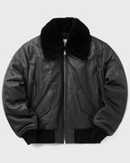 Leather Bomber Jacket with Shearling Collar