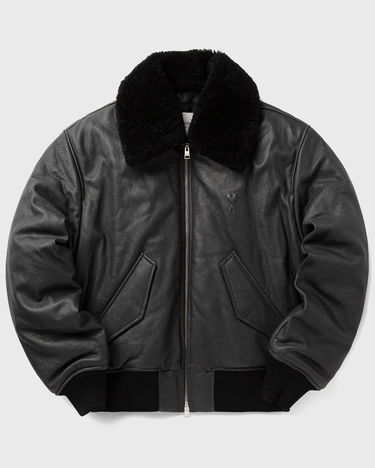 Bomber bunda AMI Leather Bomber Jacket with Shearling Collar Čierna | HJK857.LH0044-020, 0