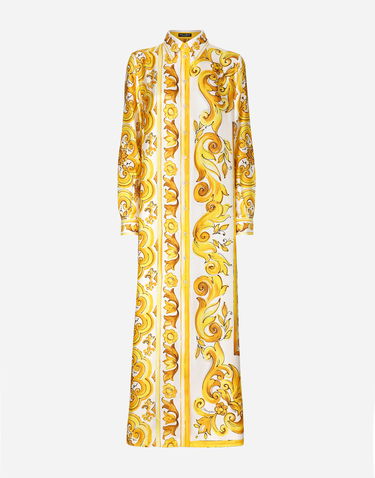 Šaty Dolce & Gabbana Silk Twill Caftan Shirt With Majolica Print Žltá | F6JDETHI1TKHG3TN, 0