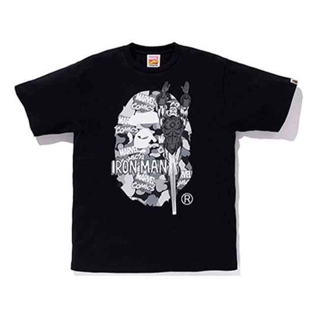 Tričko BAPE Bathing Ape x Marvel Iron Man Camouflage Ape Head Graphic Tee Čierna | 1F23110928, 0