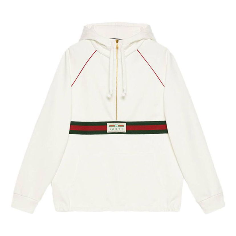 Mikina Gucci Hooded Sweatshirt With Web Biela | 645320-XJDAK-9146