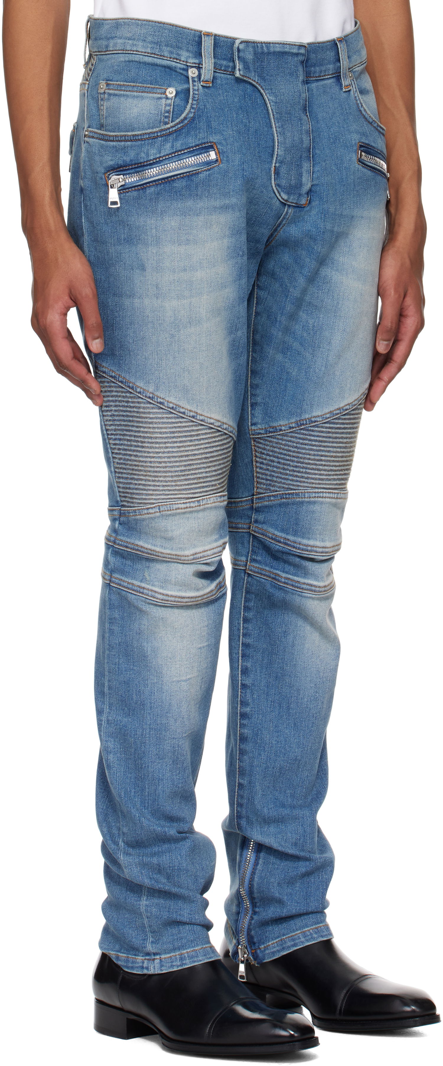 Džínsy Balmain Balmain Slim-Fit Biker Jeans Modrá | EH1MG115DF44, 1
