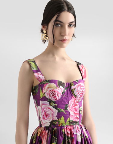 Šaty Dolce & Gabbana Dolce & Gabbana Rose Print Cotton Midi Dress Fialová | F6ZT1THS5TDHP5IG, 3