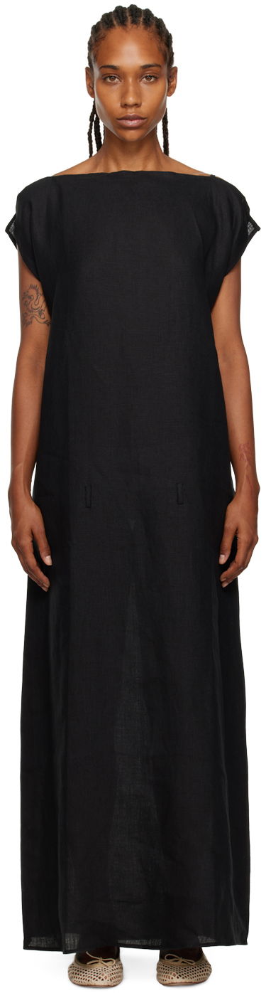 Šaty Baserange Black Linen Maxi Dress Čierna | DRLEO-HE-WI23, 0