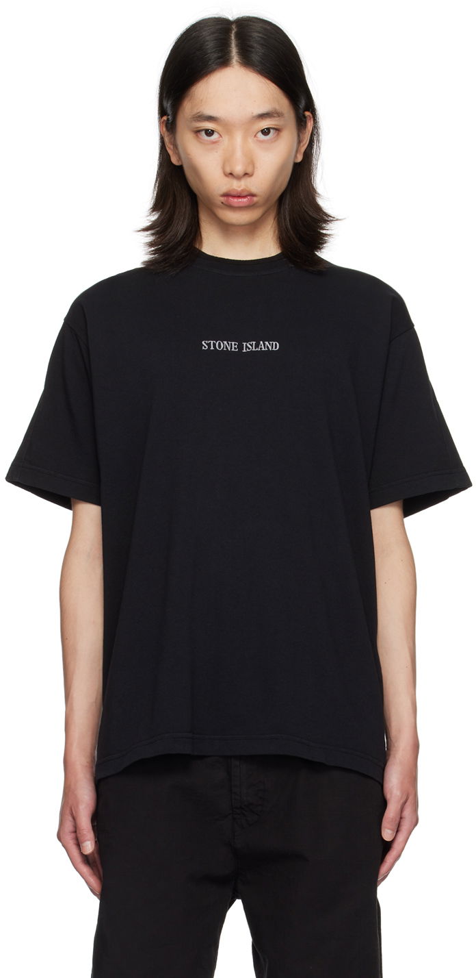 Tričko Stone Island Black Embroidered-Logo T-Shirt Čierna | 811520479, 0
