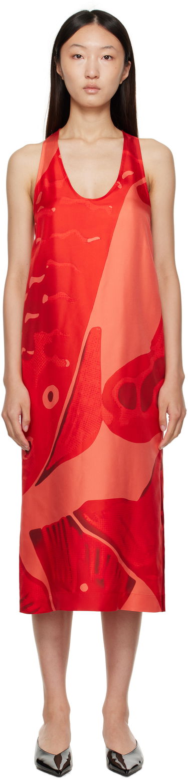 Šaty FERRAGAMO Ferragamo Fish Print Silk Maxi Dress Červená | 783737, 0