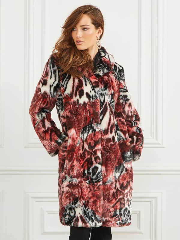 Marciano All Over Print Faux Fur Coat