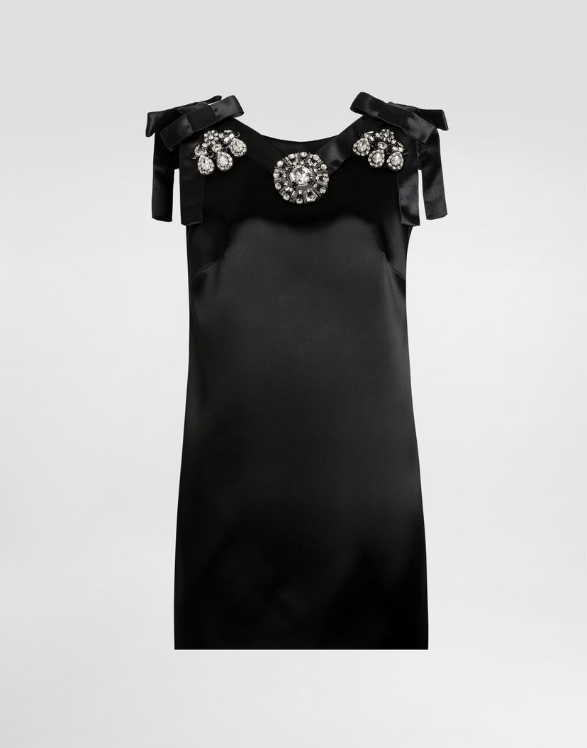 Šaty Dolce & Gabbana Stretch Satin Dress with Jewel Embellishments and Shoulder Bows Čierna | F60FOZFURADN0000