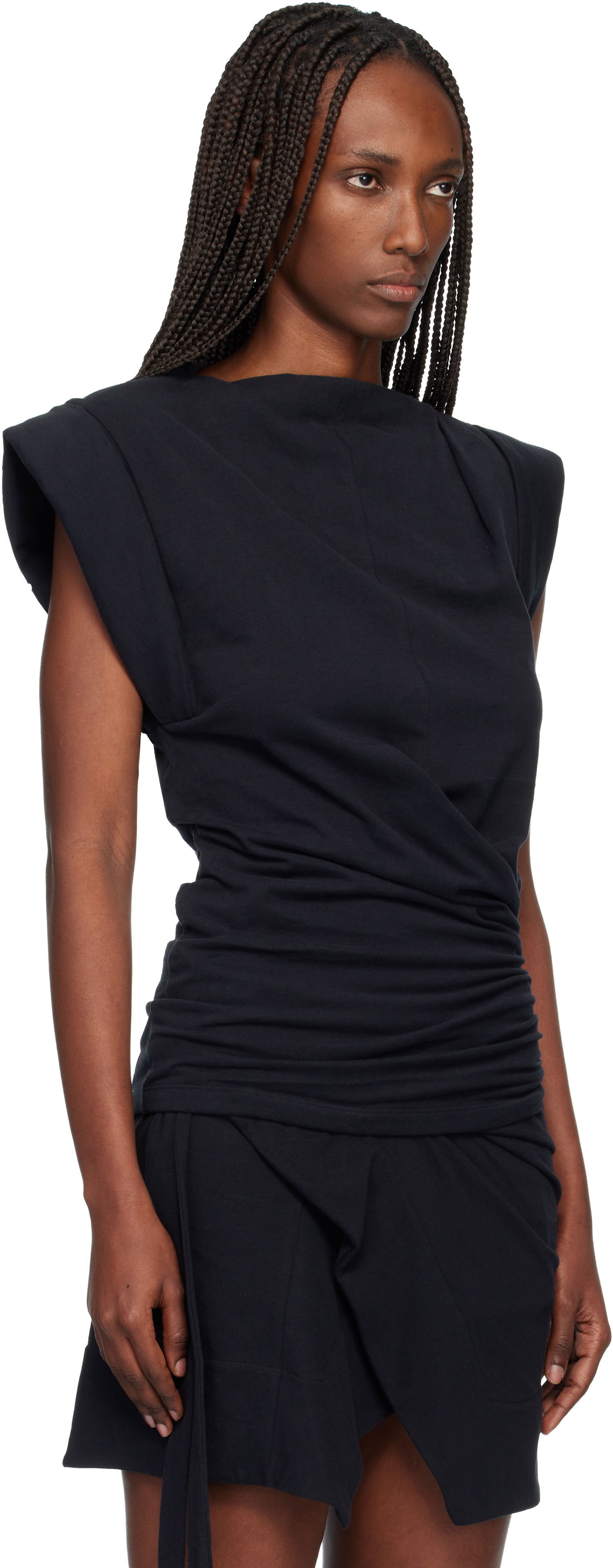 Tričko ISABEL MARANT Maisan Shoulder-Padded Ruched T-shirt Čierna | TS0207FA-A1N41I, 1