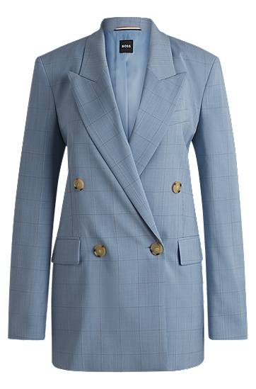 Bunda BOSS BOSS Checked Virgin Wool Double-Breasted Blazer Modrá | 50530606, 0