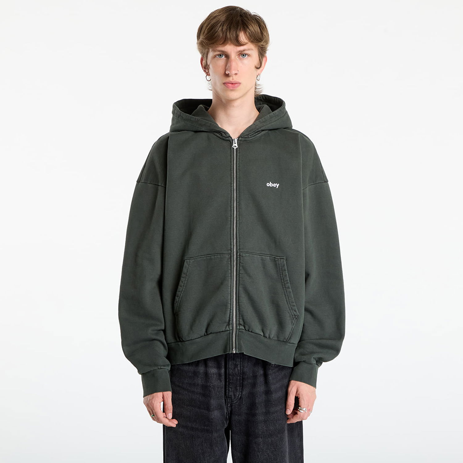 Mikina OBEY OBEY Lowercase Pigment Zip Hoodie Zelené | 112460019-PBA, 0