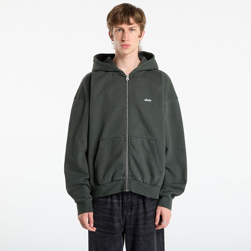 Mikina OBEY OBEY Lowercase Pigment Zip Hoodie Zelené | 112460019-PBA