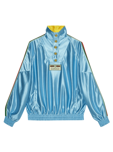 Mikina Gucci Shiny Jersey Sweatshirt With Web Modrá | 653372 XJDE6 4670
