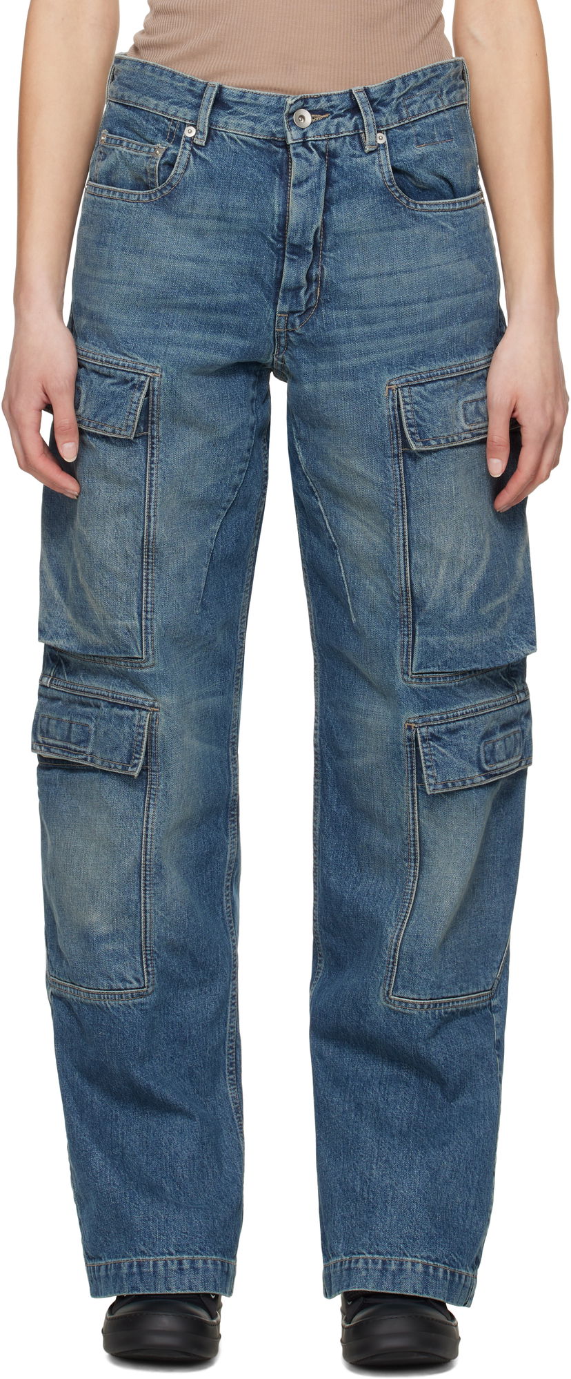 Džínsy Rick Owens DRKSHDW Hollywood Double Cargo Jeans Modrá | DS01E3308 DWB