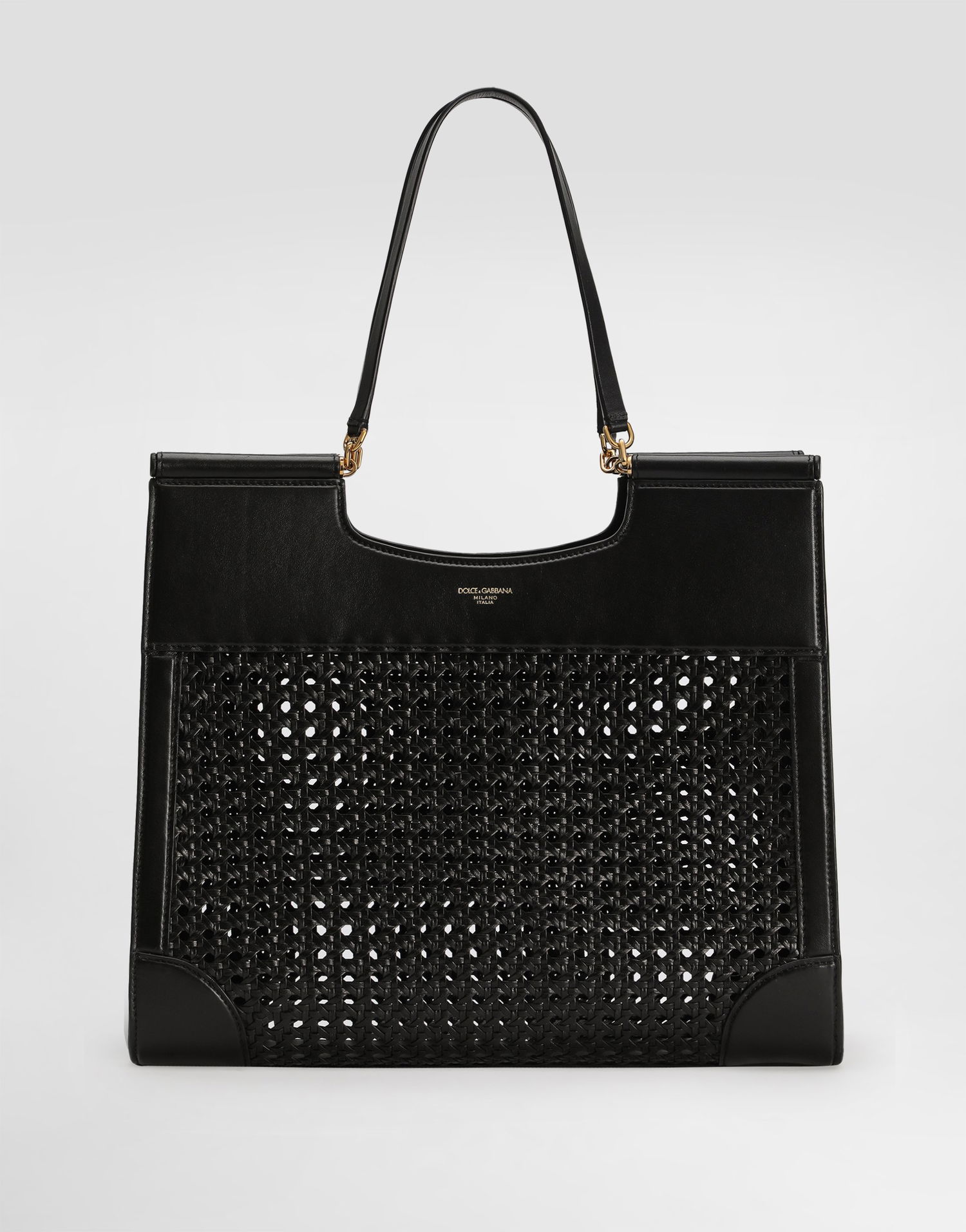 Tote bag Dolce & Gabbana Dolce & Gabbana Sicily Tote Bag with Straw and Calfskin Weave Čierna | BB7727B9S678B956, 0
