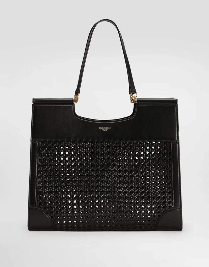 Tote bag Dolce & Gabbana Dolce & Gabbana Sicily Tote Bag with Straw and Calfskin Weave Čierna | BB7727B9S678B956