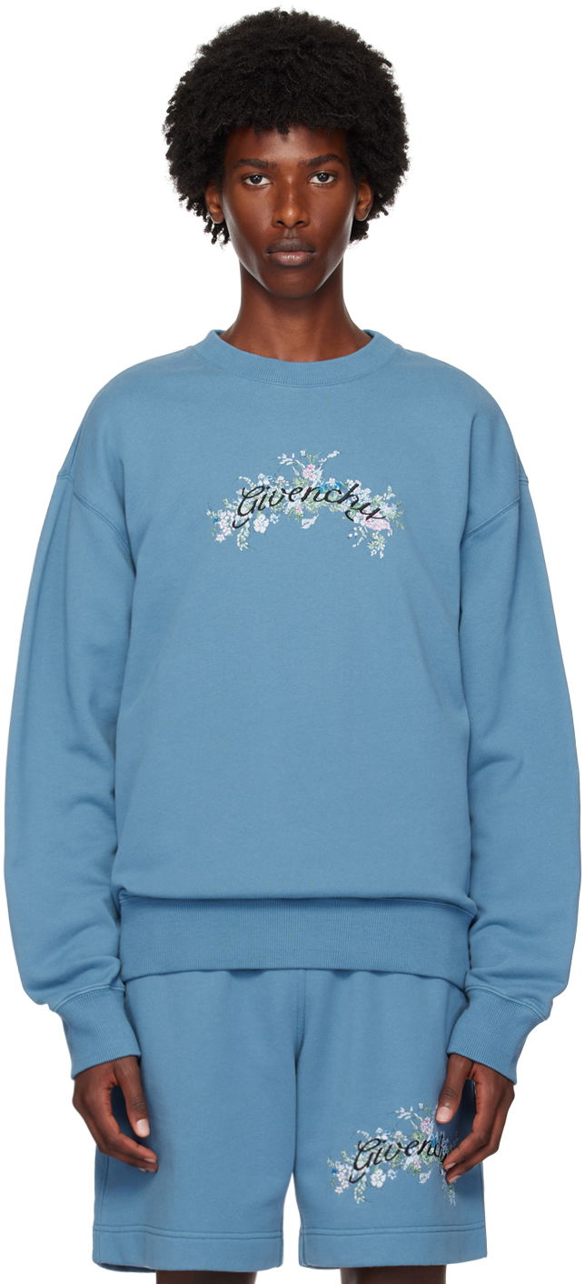 Tričko Givenchy Blue Floral Logo Sweatshirt Modrá | BMJ0LC3YMU495