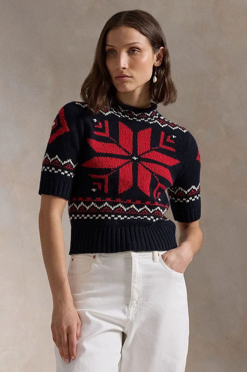 Sveter Polo by Ralph Lauren Wool Blend Mockneck Fair Isle Sweater Navy | 211947919