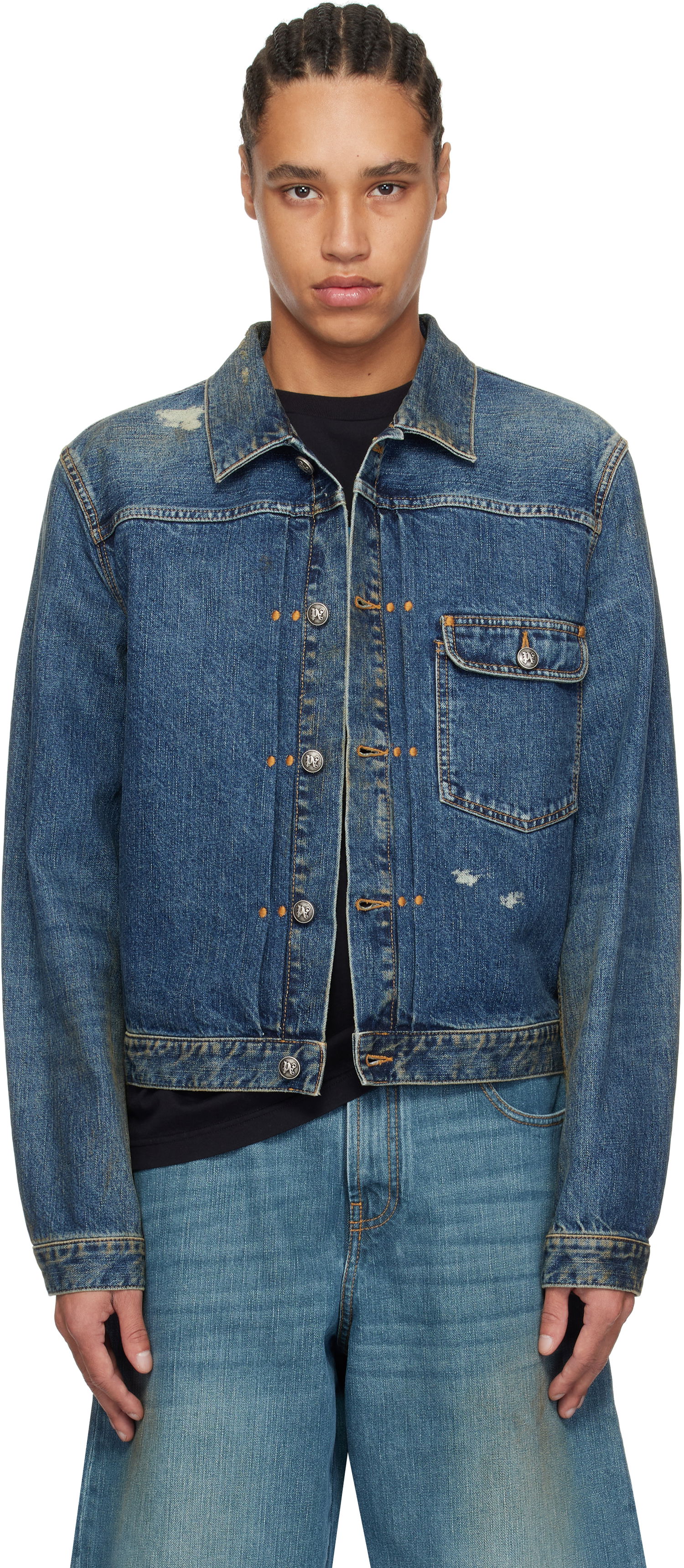 Bunda Palm Angels Palm Angels Curved Logo Denim Jacket Modrá | PMYE055S25DEN0014540, 0