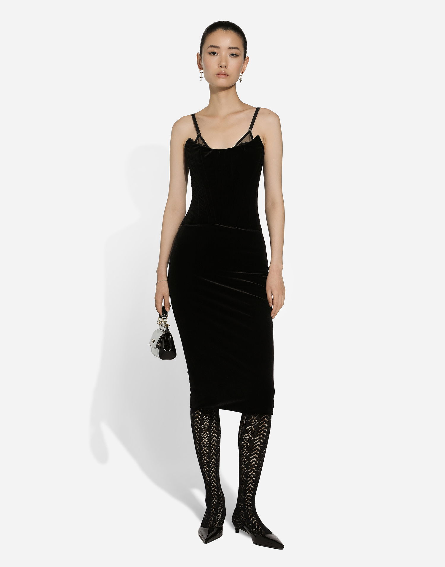 Šaty Dolce & Gabbana Velvet Calf-length Corset Dress Čierna | F6IAITFUWD6N0000, 1