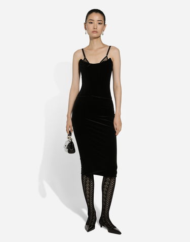 Šaty Dolce & Gabbana Velvet Calf-length Corset Dress Čierna | F6IAITFUWD6N0000, 1