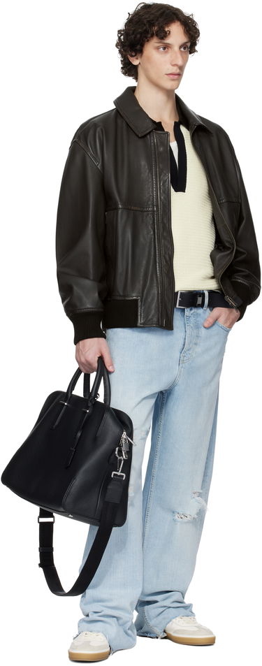 Cestovná taška BOSS Grained Leather Holdall with Logo Keyholder Čierna | 50548231, 4