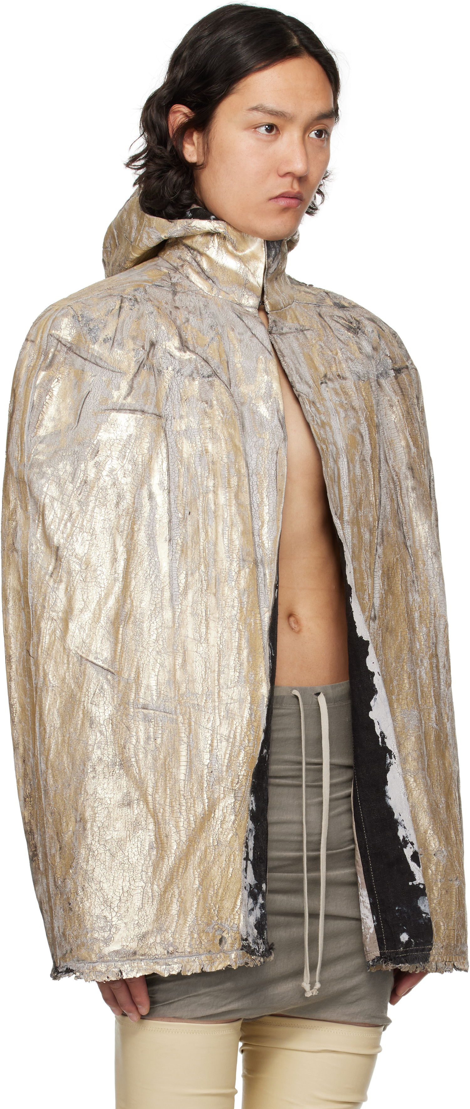 Bunda Rick Owens Hollywood Pville Cape Denim Jacket Metalická | RR01E5701 GMC, 1