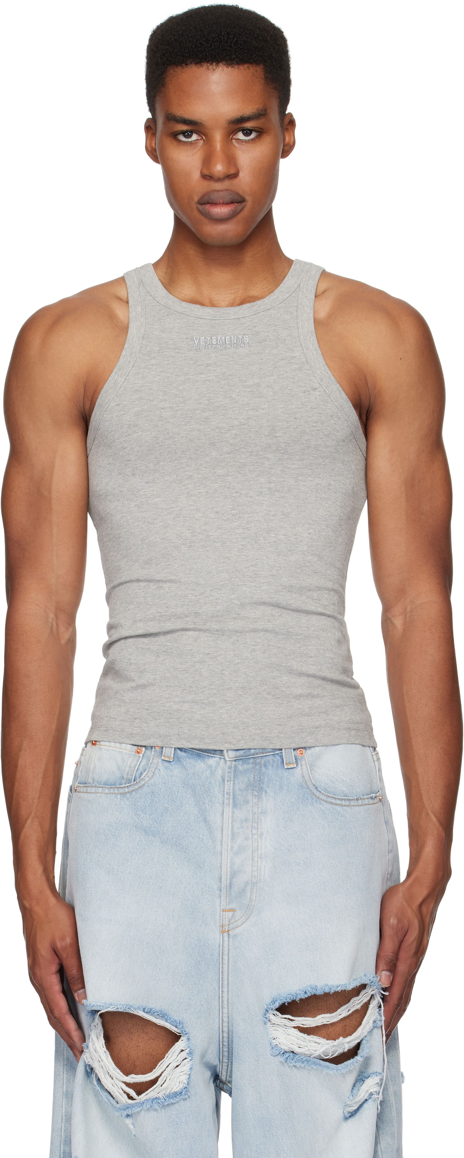 Tielko VETEMENTS Embroidered Logo Tank Top Šedá | UA66TO620G, 0