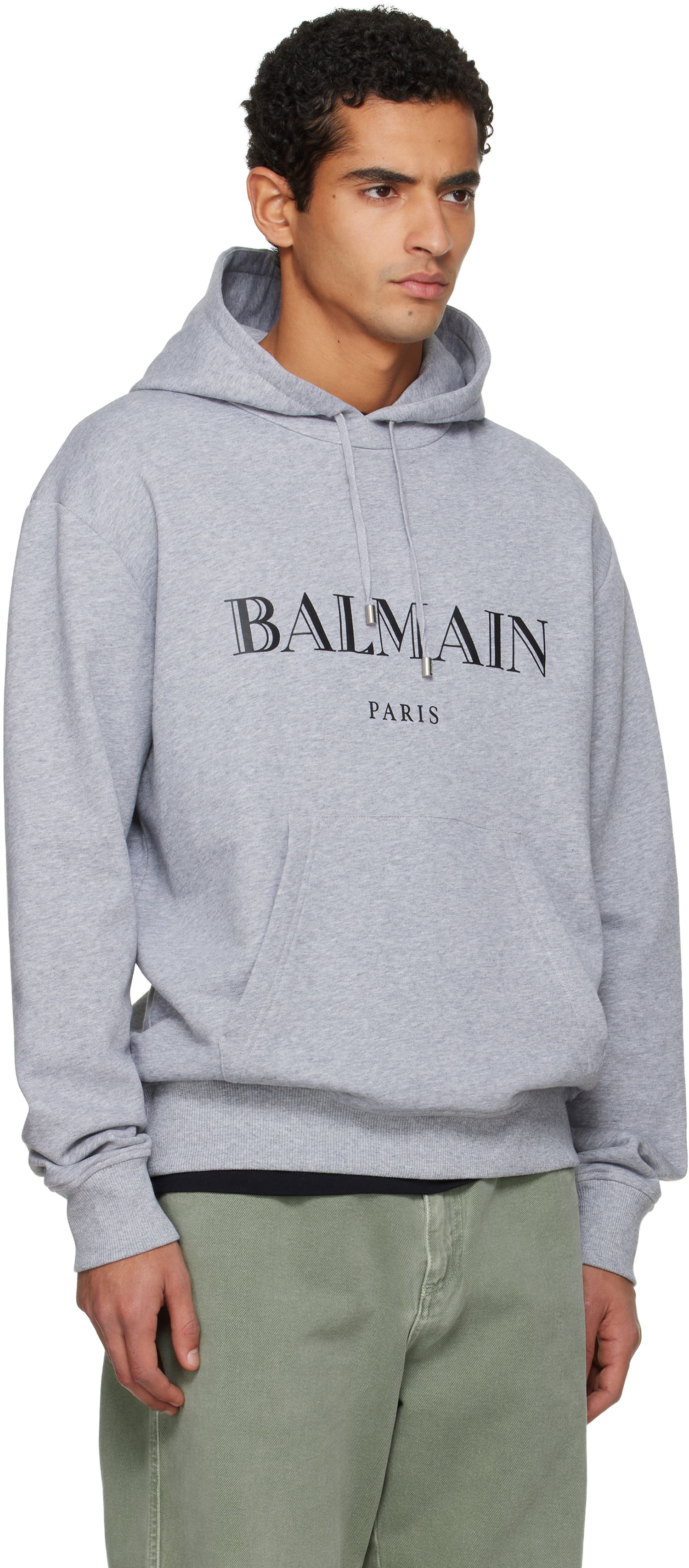 Mikina Balmain Balmain Paris Logo Printed Hoodie Šedá | FH2JR090BD33, 1