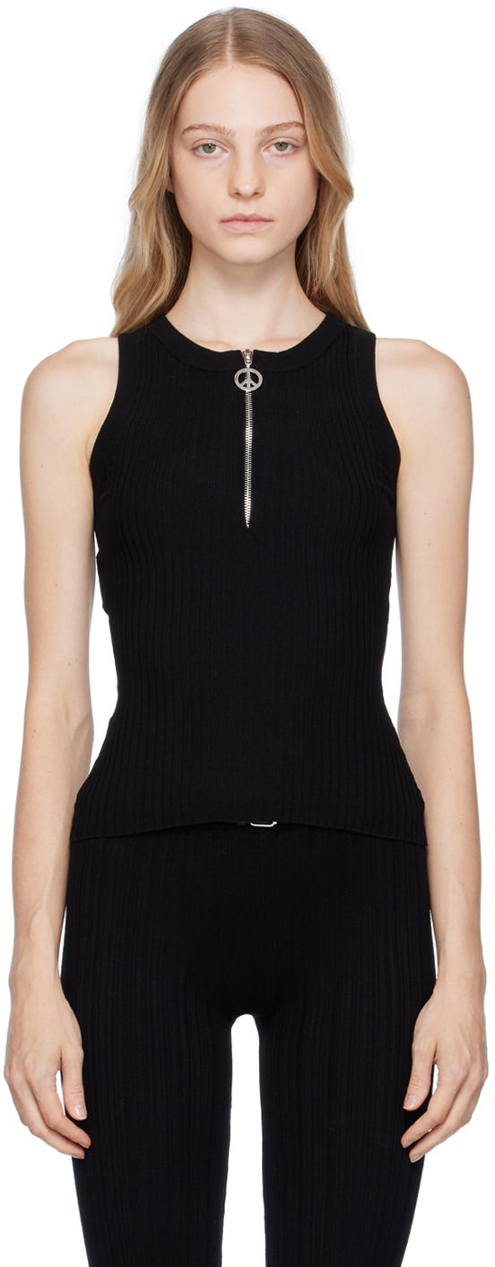 Tielko Moschino Moschino Jeans Half-Zip Ribbed Knit Tank Top Čierna | 881 8711, 0