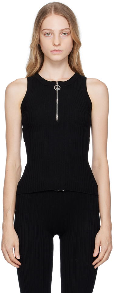 Tielko Moschino Moschino Jeans Half-Zip Ribbed Knit Tank Top Čierna | 881 8711, 0