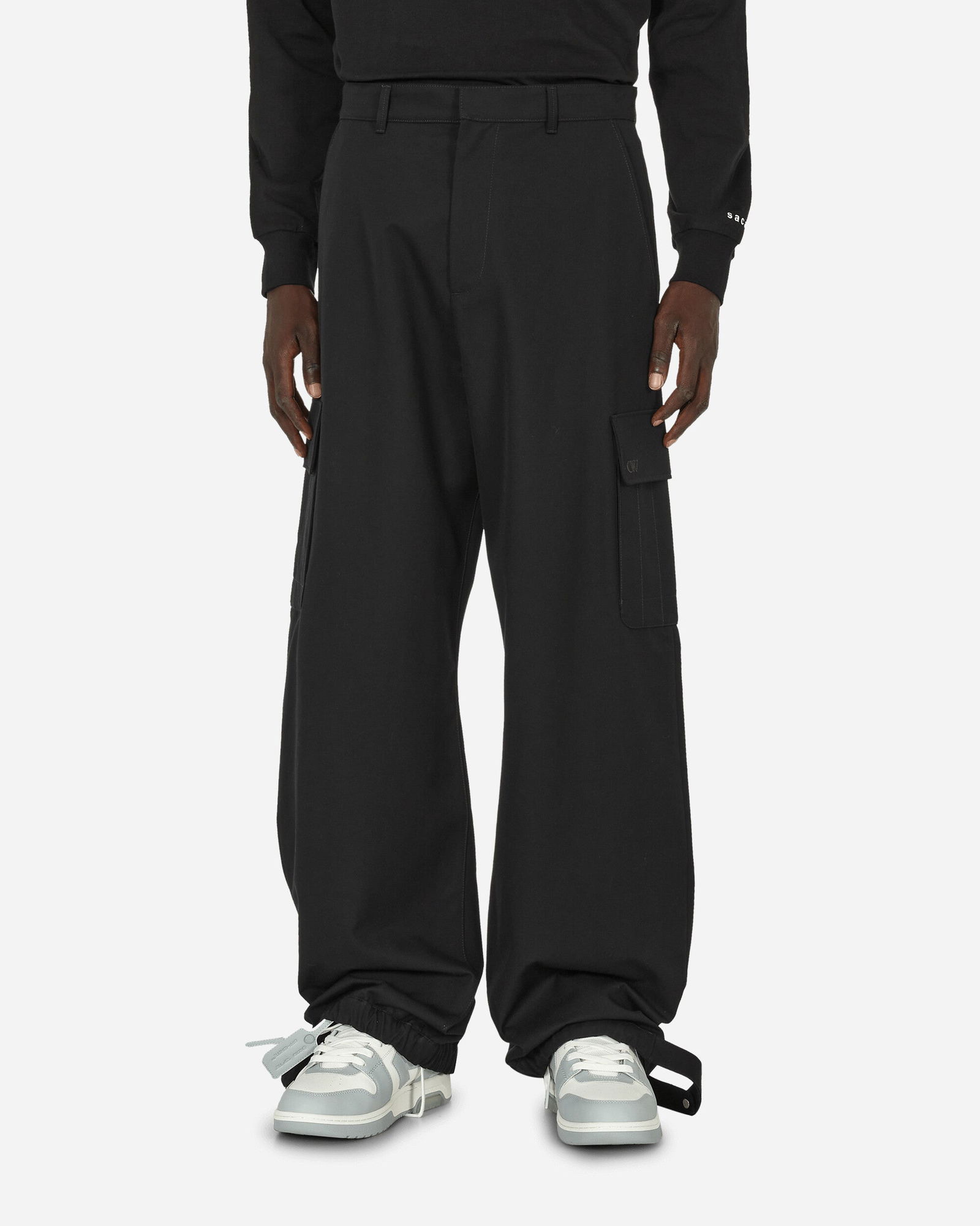 Embroidered Wool Cargo Pants Black