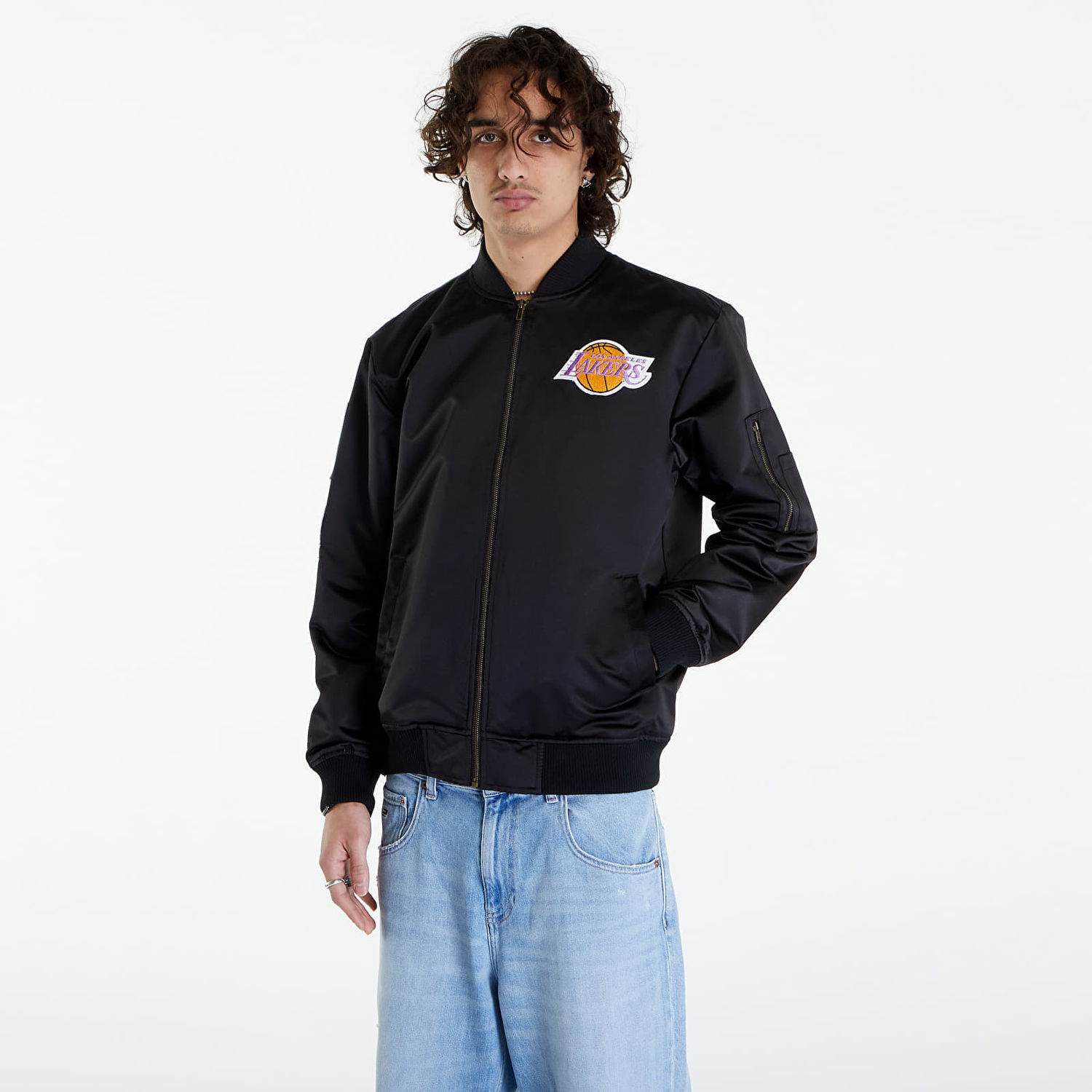 Bomber bunda Mitchell & Ness NBA Lightweight Satin Bomber Vintage Logo Lakers Black Čierna | SJKT6599-LALYYPPPBLCK, 0