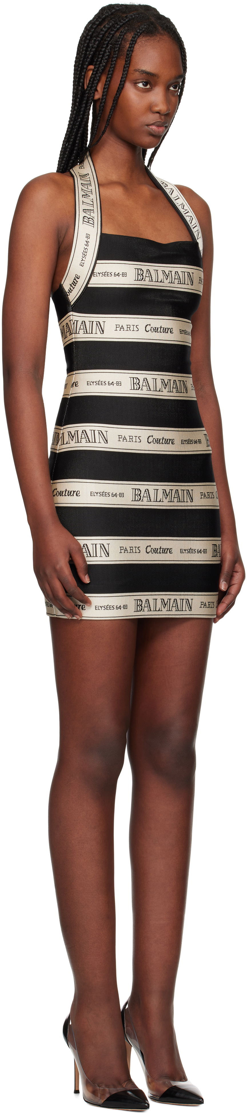 Šaty Balmain Balmain Jacquard Halterneck Minidress Čierna | EF1R5088JJ95, 1