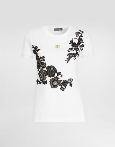 Tričko Dolce & Gabbana Dolce & Gabbana Jersey T-Shirt with Logo Pin and Lace Details Biela | F8V20TGDCTIW0800, 0