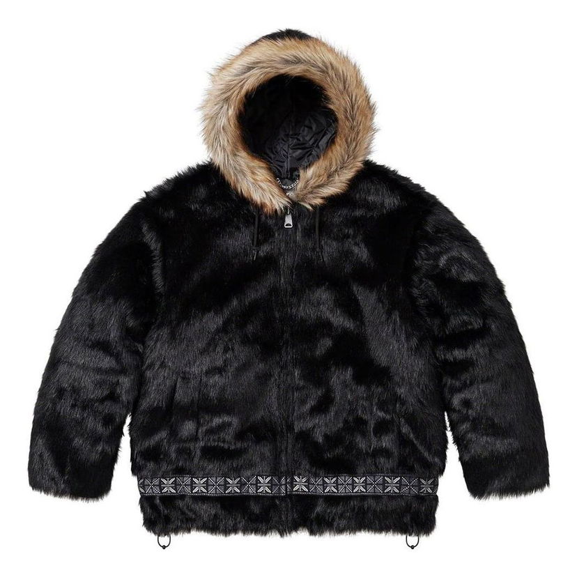 Parka Supreme Faux Fur Parka with Embroidered Band Čierna | SUP-FW23-220