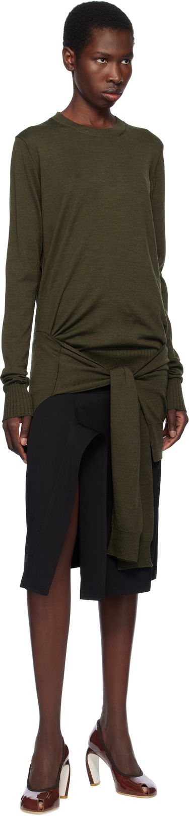 Sveter Stella McCartney Stella McCartney Mixed Wool Tie-Waist Sweater Zelené | 6K10463S2581, 3