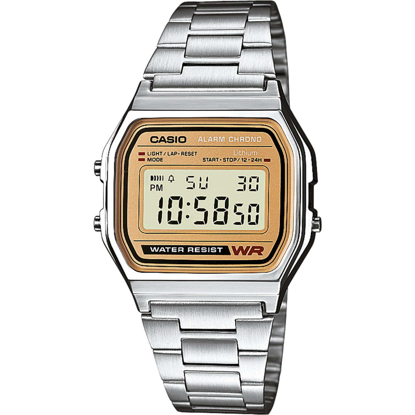 Hodinky CASIO Watch Digital Alarm Chronograph Water Resist Metalická | 013901, 0