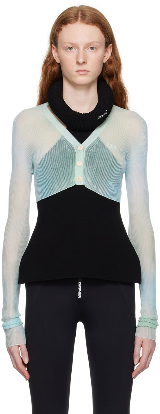 Sveter Off-White Off-White See-Through Knit Cardigan Tyrkysová | OWHB035S23KNI0014001, 0