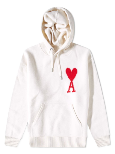 Mikina AMI Large A Heart Knit Hoody Biela | UKS802-018-154