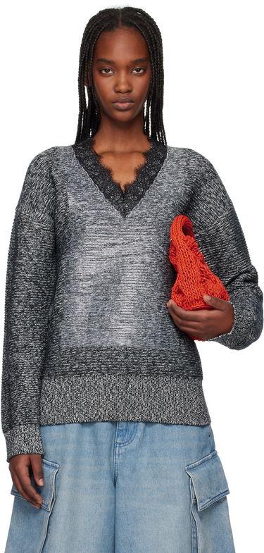 Sveter JW Anderson JW Anderson V-Neck Lace Trim Sweater Šedá | KW1400-YN0402, 0