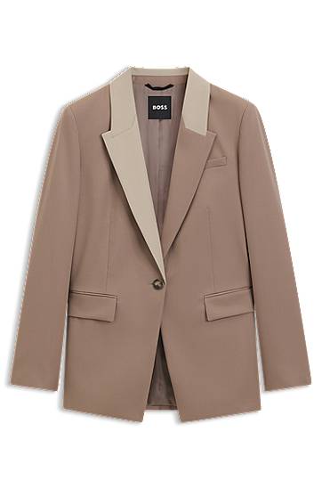Bunda BOSS Relaxed Fit Blazer with Colour-Blocked Lapels Béžová | 50543409, 0