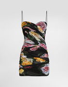 Dolce & Gabbana Draped Tulle Mini Dress with Rose Print