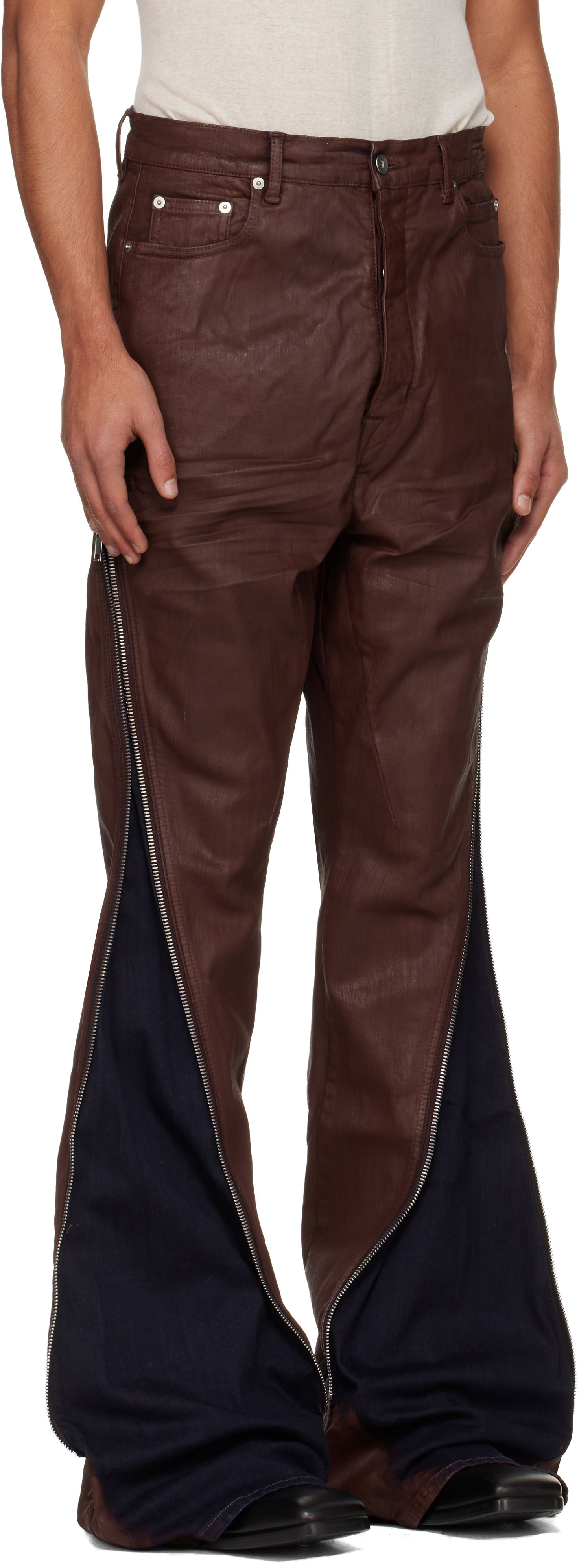 Džínsy Rick Owens Concordians Bolan Banana Coated Wide-Leg Side-Zip Jeans Hnedá | DU02E7363 SDSW, 1