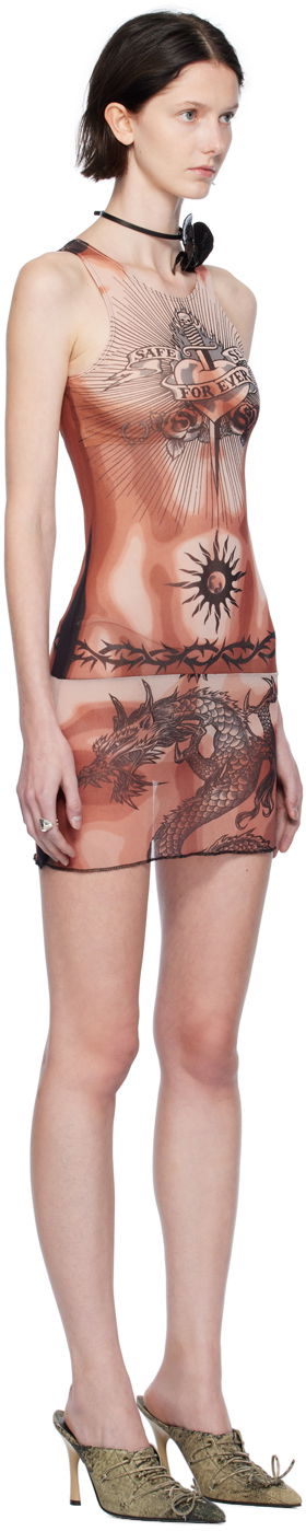 Šaty Jean Paul Gaultier Jean Paul Gaultier 'Safe Sex Forever' Print Mesh Mini Dress Hnedá | 23/15-F-RO082-T538-636000, 1