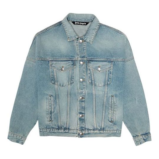 Bunda Palm Angels Logo Over Button-Up Denim Jacket Modrá | PMYE006R203430017310