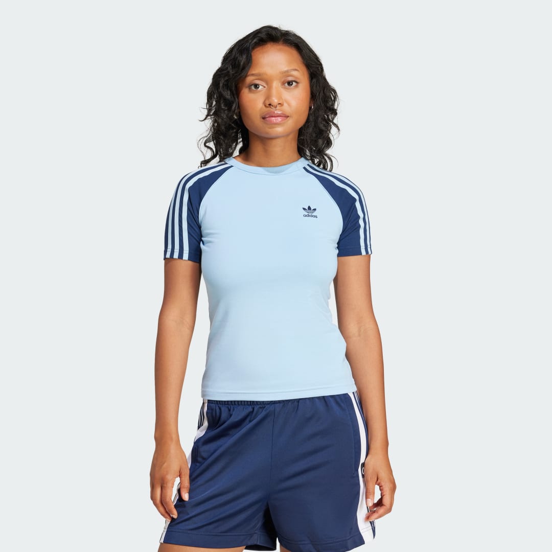 Tričko adidas Performance 3-Stripes Raglan Slim T-Shirt Modrá | JD0836, 0